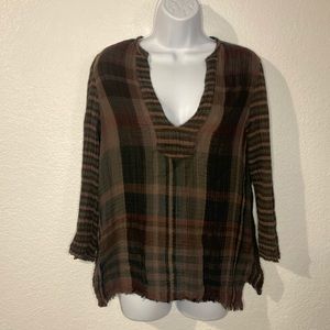 Raquel Allegra Plaid Gauze Top
